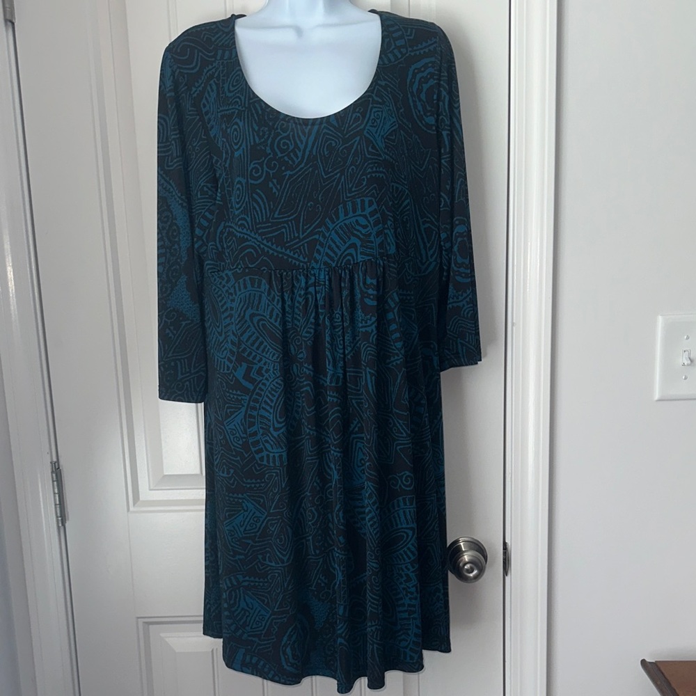 Elegant Blue & Black Geo Patterned Dress by R&B Collection
